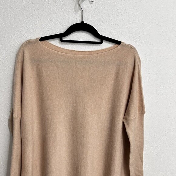 Esther Penn Beige Loose Fit Knit Sweater Dress Boat Neck Size S/M  Short Comfy - Picture 2 of 9